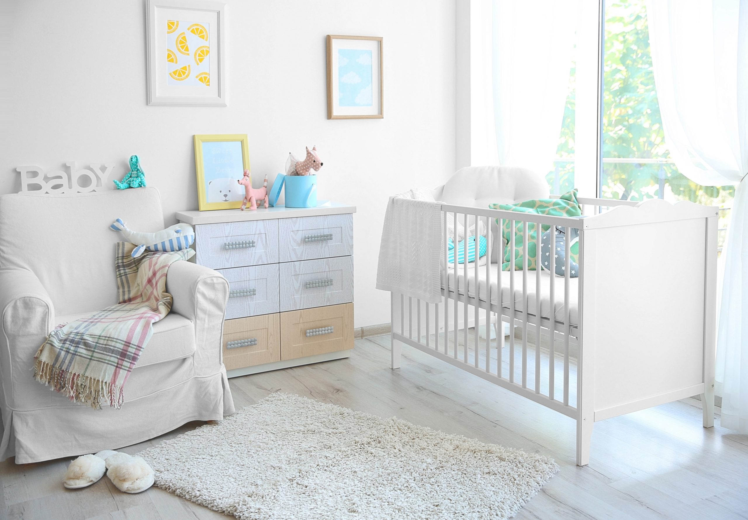 nursery, baby furniture, crib, rocker, changing table